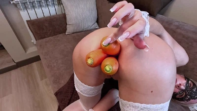 Oiled Maid Carrot Anal Play